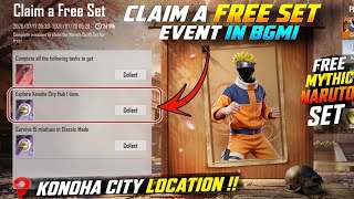 ✅ CLAIM A FREE SET EVENT IN BGMI | EXPLORE KONOHA CITY HUB 1 TIME | FREE MYTHIC NARUTO UZUMAKI SET screenshot 1