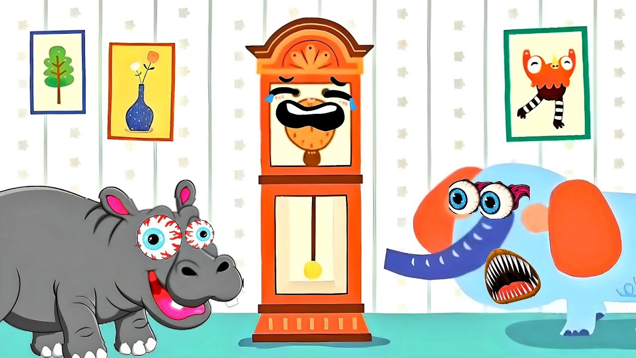 ELEPHANT AND HIPPO RUSH TO BROKE THE CLOCK | HICKORY DICKORY DOCK