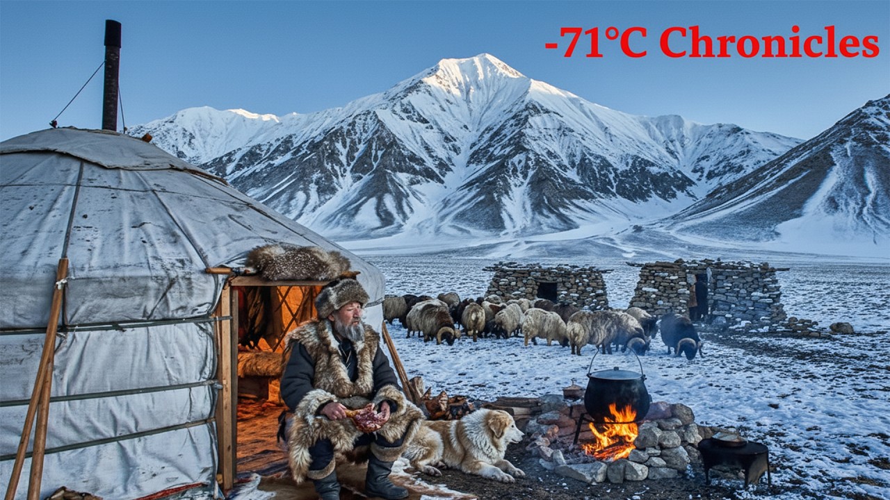 Cooking Giant Lamb Ribs at -71°C… Melting Snow to Make Traditional Plov in a Black Cauldron ❄️🔥