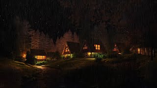 A fairy-tale village house / soothing sound of falling autumn rain and thunder