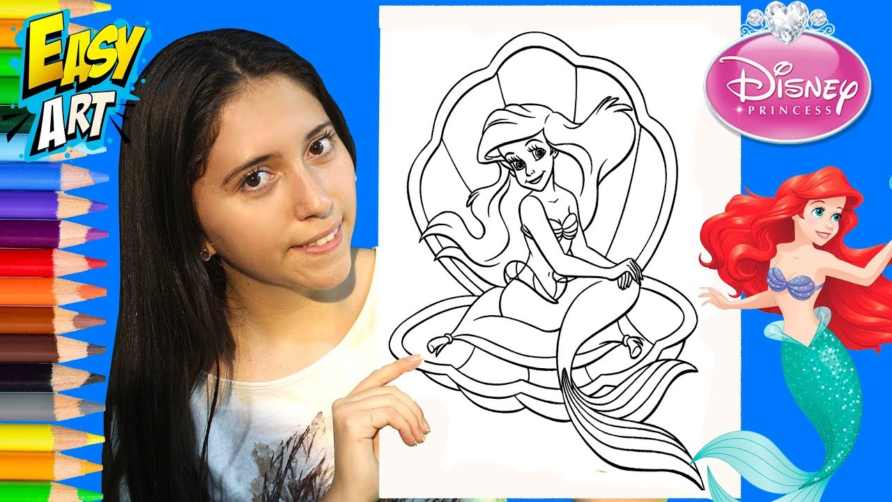 Coloring Ariel The Little Mermaid Disney Prismacolors Coloring Book Page │ Easy Art - Yaye - YouTube
