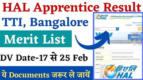 HAL Apprentice Result 2022, HAL TTI Bangalore Apprentice DV Date, HAL ITI Apprentice Result 2022