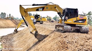 KOMAT'SU 210 And CAT 320D Excavator Trimming Slope Road​ អេស្កាវ៉ាទ័រជីកដីធ្វើជើងទេ