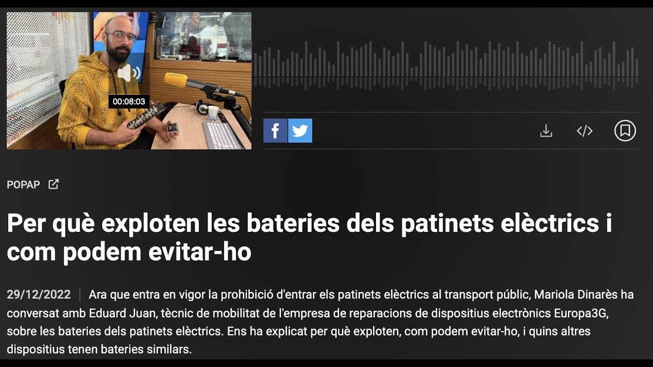 Popap Catràdio 29/12/2022  Explosión de un patinete eléctrico dentro de un tren en Barcelona E3G