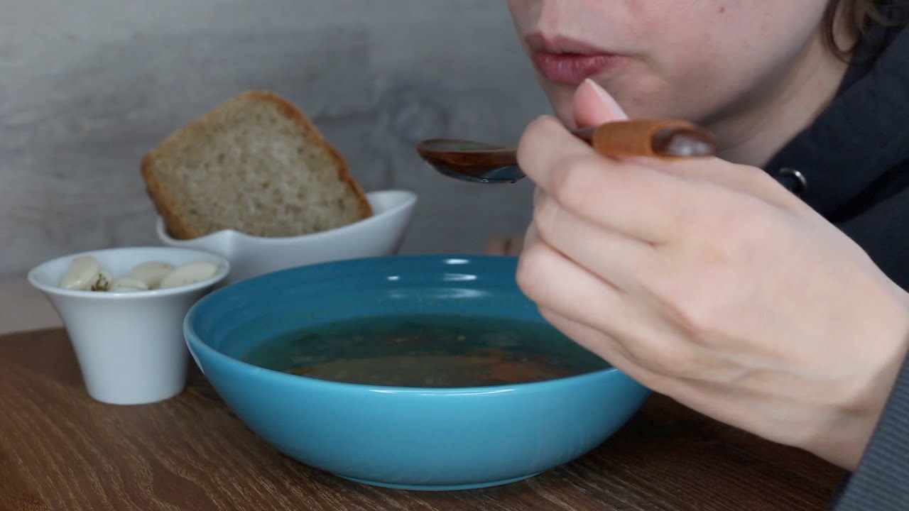 ASMR Whisper Eating Sounds | Vegetable Soup, Bread & Garlic | Mukbang