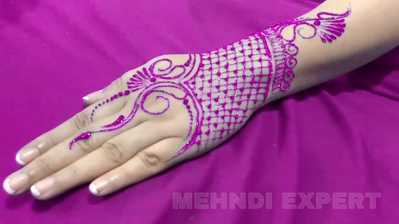 New Easy and Quick Pink color Glitter Mehndi Design for 