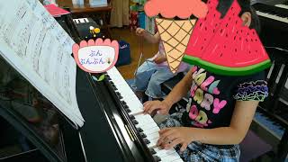 ｢ぶんぶんぶん」(｢ピアノひけるよ　ジュニア３/ドレミ楽譜」より)　小２&３才姉妹でレッスン♪　千曲市ピアノ教室