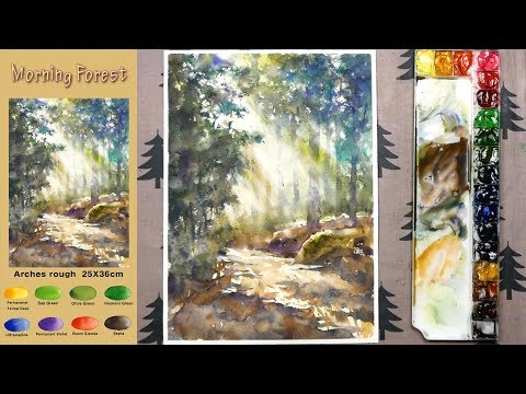 Without Sketch Landscape Watercolor - Morning <strong>Forest</strong> (<strong>color</strong> mixing, Arches)NAMIL ART
