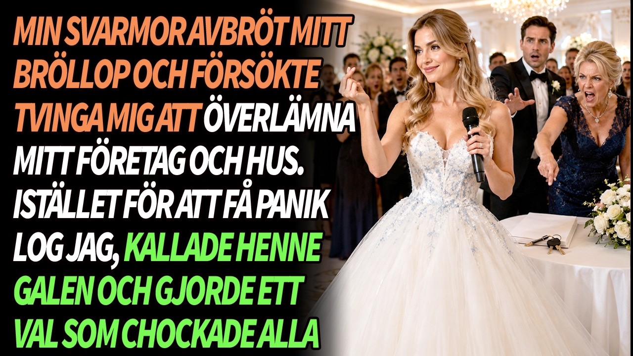 Jag stod i brudklänningen, redo att säga ja till mannen jag älskat i tre år – när hans mor tog mikrofonen mitt under ceremonin och ställde tre krav. Företaget skulle överlämnas till hennes son,...