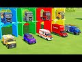 TRANSPORTING MERCEDES MINI BUS, VOLKSWAGEN POLICE, FORD POLICE, MERCEDES FIRE TRUCK TO GARAGE | FS22