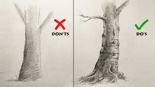 Donts Dos How To Draw Realistic Tree Trunk Easy Step By Step Pencil Drawing Tutorial