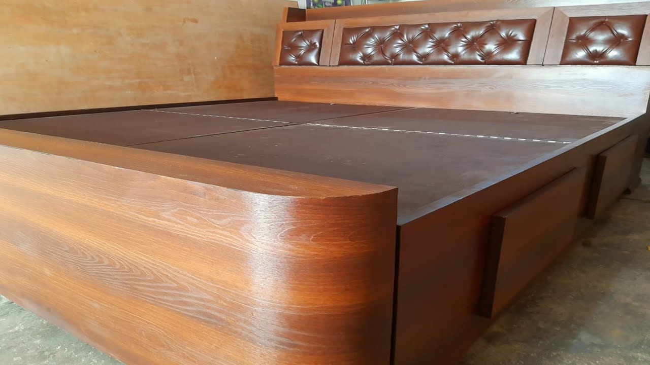 Wooden double bed Withe Two side drawer - YouTube