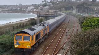GBRF 66744 & 66748 ST MICHALES MOUNT DEPARTING FROM PENZANCE TOP & TAIL TO FOWY DOCKS 