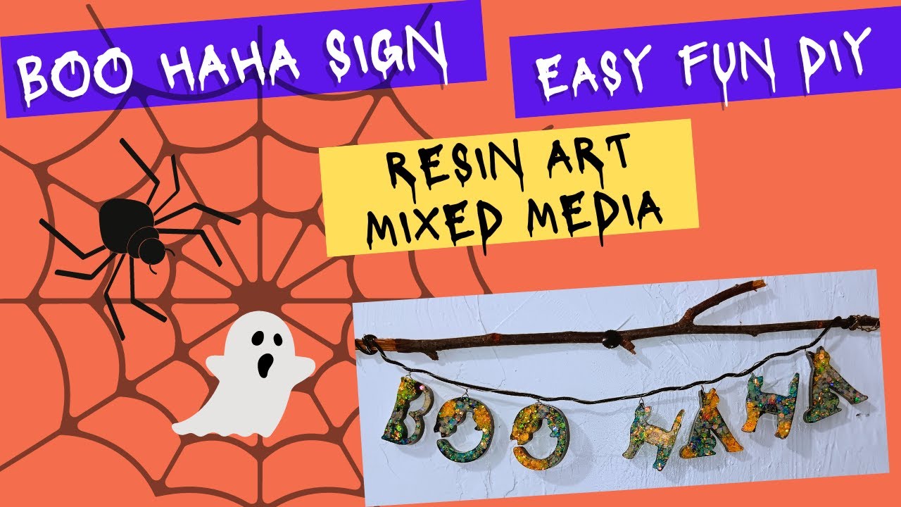 191- EASY & FAST BOO HAHA RESIN MIXED MEDIA HALLOWEEN SIGN. RESIN ART ...