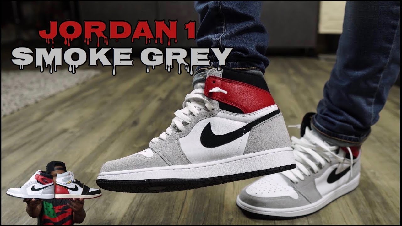 air jordan 1 light smoke grey on feet
