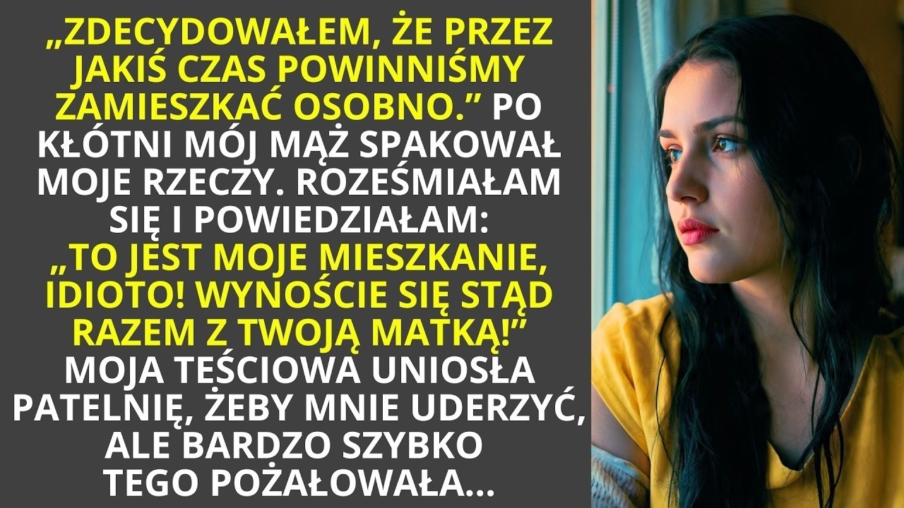 Stałam w progu własnej sypialni i patrzyłam, jak mój mąż pakuje moje ubrania do czarnych worków na śmieci. Jego matka stała obok z uśmiechem triumfu, szepcząc: „Wreszcie będzie po naszemu"....