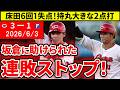 【広島vs日本ハム1回戦】坂倉・持丸打で6連敗止める!2年連続伊藤攻略!ミスも多く反省も【広島東洋カープ】