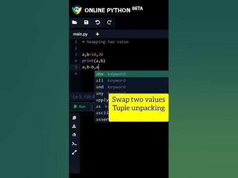 Swap two values in python|Tuple unpacking #coding #shorts - YouTube