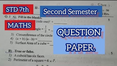 STD 7th Maths QUESTION PAPER Second Semester exam Maharashtra Board