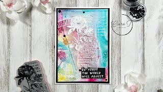 Vibrant Mixed Media Botanical 5 x 7 Card | Tim Holtz Botanic Collage Stamp Set & Nuvo Shimmer Powder
