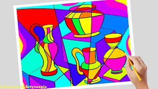 cubism easy abstract drawing painting flower pots wow daily challenge