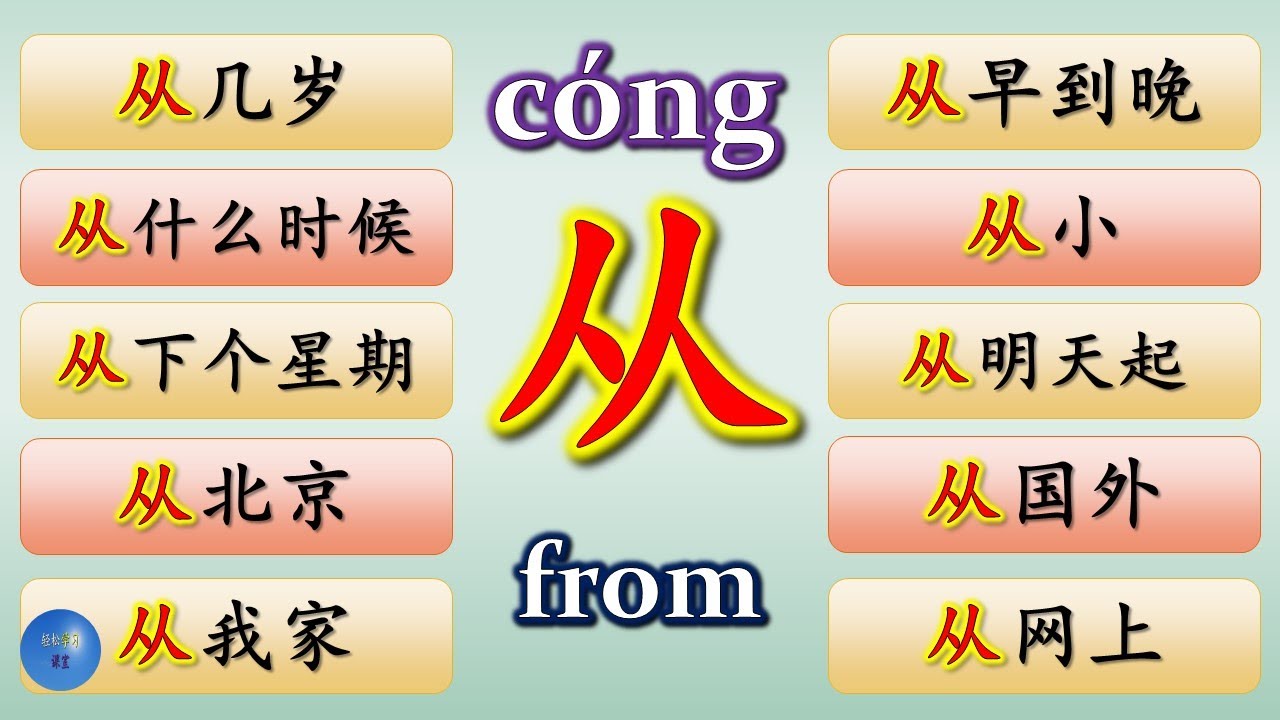Preposition 介词 How to use 从 from in Chinese HSK 2 HSK 3 Chinese Grammar ...