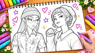 ❤️Mira & Zoey | K-Pop Demon Hunters Coloring Process ✨ Marker & Glitter Art