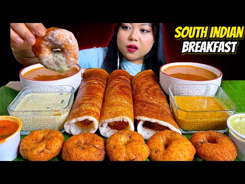 EATING 🔥MASALA DOSA, MENDU WADA WITH SAMBHAR  | MUKBANG ASMR