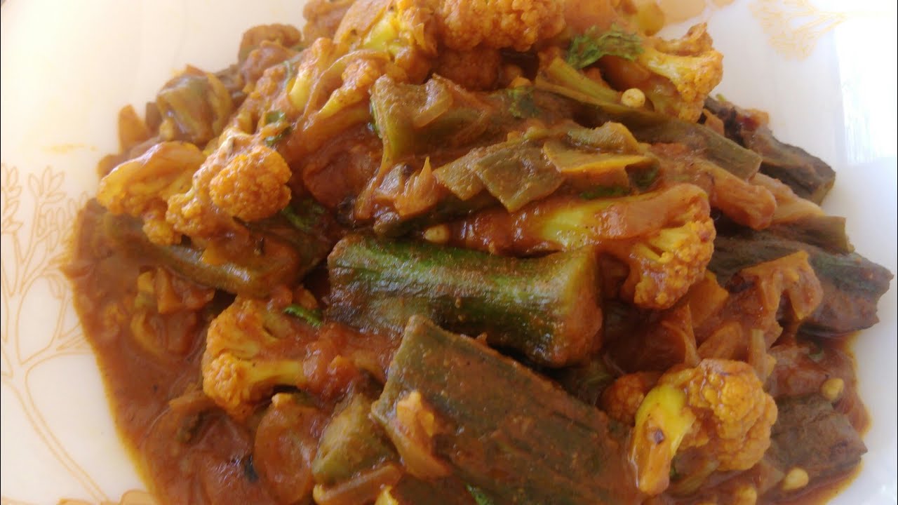 Cauliflower Vendaykka Masala/Cauliflower ladies finger/ Okra