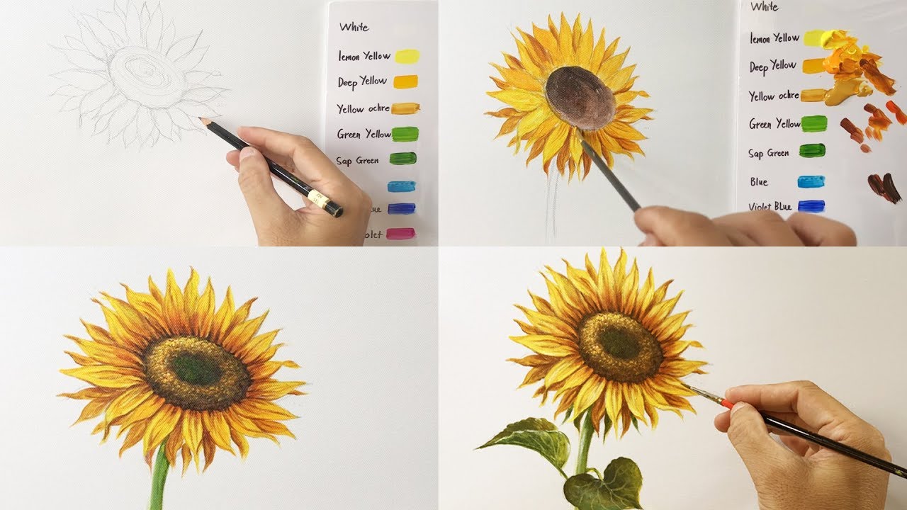 How To Paint A Sunflower In Acrylic Step By Step Painting Part