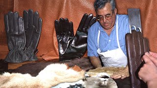 Rabbit, boar and pig skin gloves. Craft making of this garment | Documentary film