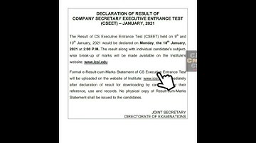 CSEET RESULTS JAN 2021 - ICSI LATEST ANNOUNCEMENT 2021 #CSresults #csupdates