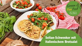Mediterraner Seitan-Schwenker mit einem italienischen Brotsalat I Green Fun Food mit Maya und Globus