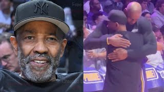 Denzel Walks Over To Hug Lebron Before Lakers Game