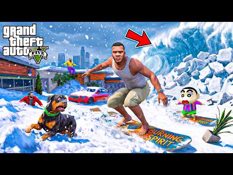 Franklin vs SNOW TSUNAMI! Can He Save Shinchan & Chop in GTA 5? 😱 | Shinchan & Chop