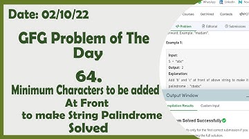 Minimum characters to be added at front to make string palindrome || C++ || GFG Daily Problem