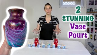 Two INCREDIBLE Vase Pours! 💚💜 Acrylic Pouring On A Glass Vase