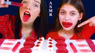 ASMR RED CANDY WAX LIPS, GIANT JELLO SHOOTER, GUMMY EYEBALLS, NIK-L-NIP BOTTLES | MUKBANG