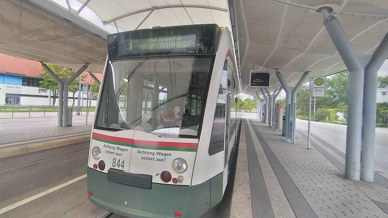 Vollgasmitfahrt auf der Augsburger Straßenbahn Linie 3 von Königsbrunn Zentrum zum Hauptbahnhof