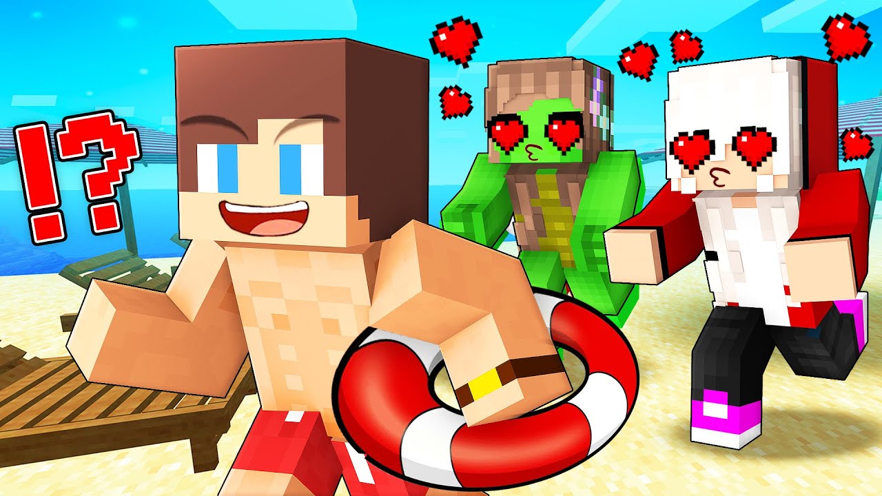 JJ and Mikey STUCK in a BEACH PARTY with GIRLS in Minecraft Survival Battle Challenge