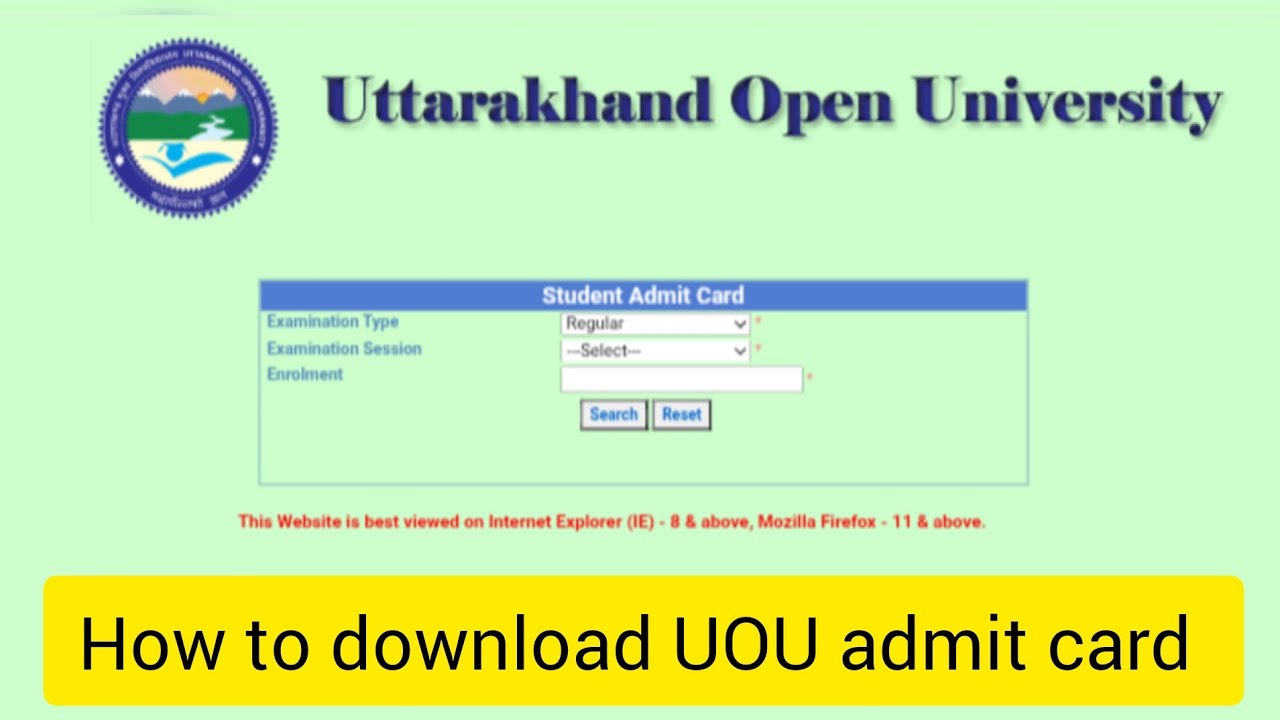 How to download UOU admit card 2026. Uttarakhand open University admit card out. Exam 2026