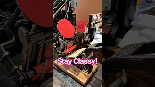 Letterpress printing some pink classy greeting cards with a tabletop printing press