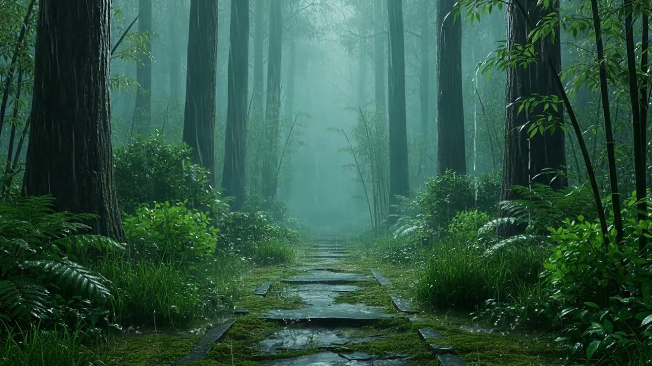 Misty Forest Rain With Slow Piano Echoes For Deep Relaxation, Sleep, And Inner Balance