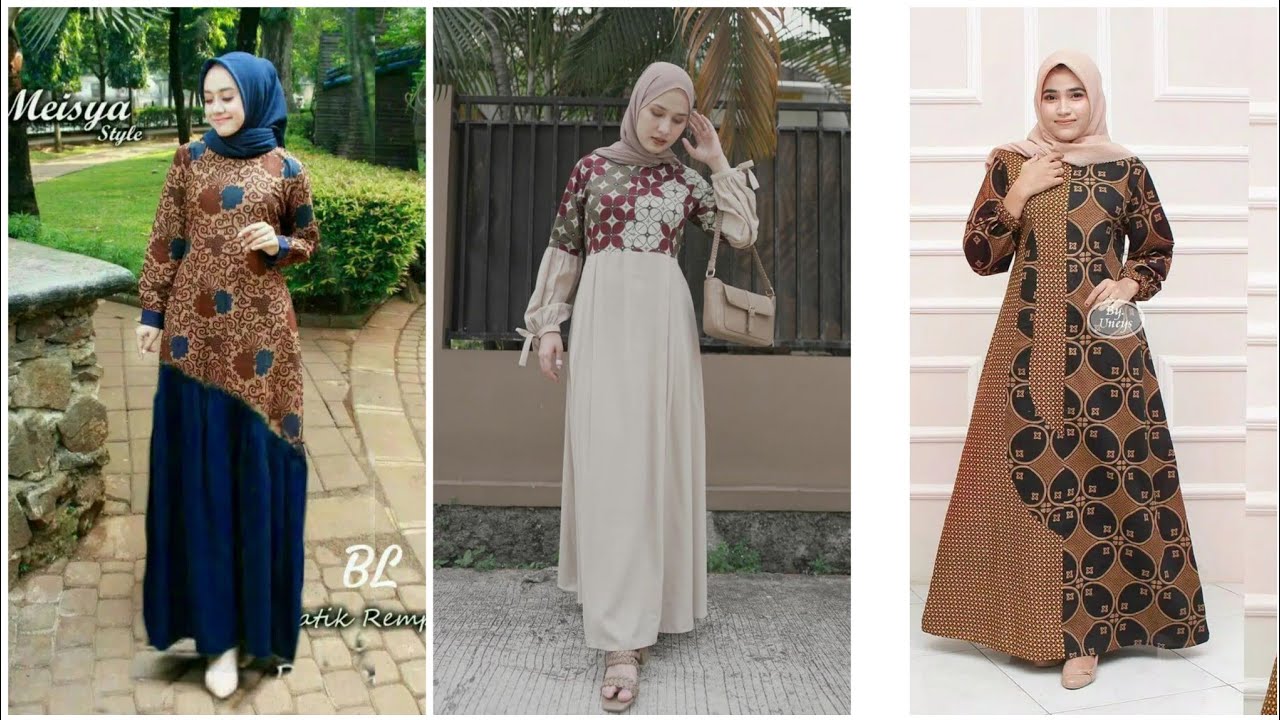 20 Model Baju Gamis Batik Kombinasi Polos Modern Terbaru 2021 2022 Youtube