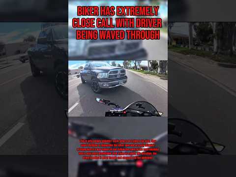 Biker Has Extremely Close Call With Driver Being Waved Through @cj_r3stunts  #biker #close #moto