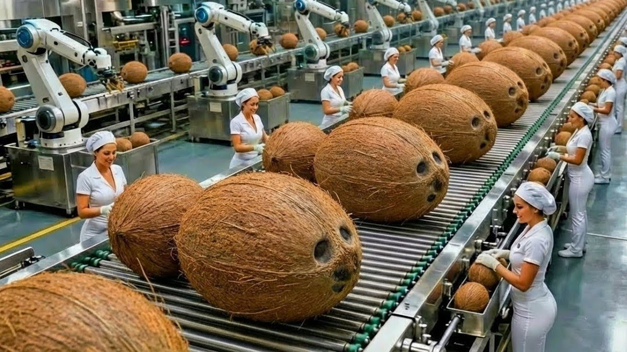 Inside a Modern Coconut Processing Factory – Raw Coconuts to Finished Products (Step-by-Step Process