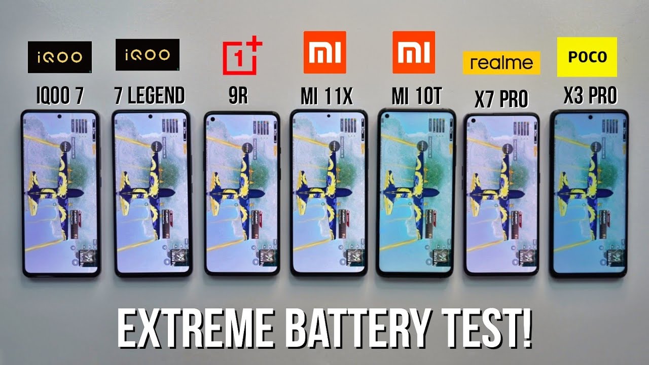 iQOO 7 vs 7 LEGEND vs Mi 11X, OnePlus 9R, Mi 10T, POCO X3 Pro, Realme X7 PRO Extreme Battery Test 🔥