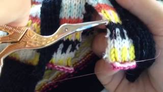 Sådan klipper du i dit - cardigan strikket rundt (Sandwich Steek) - YouTube