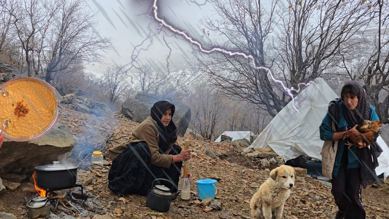 The life of Iranian nomadic women on a rainy day in the mountains ...