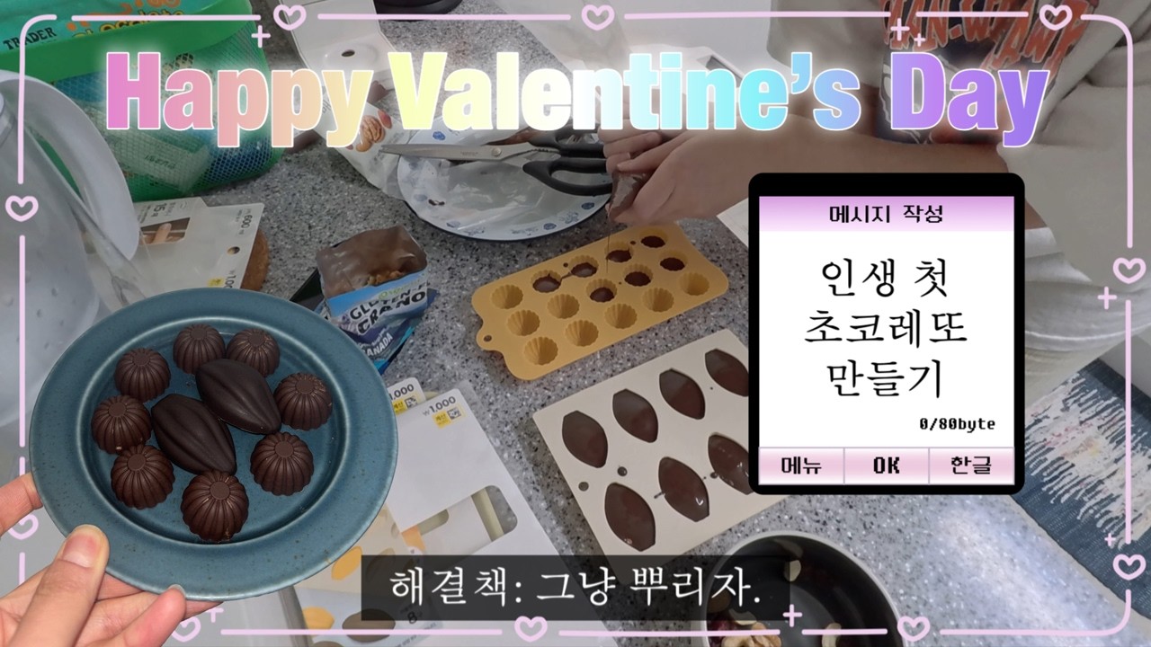 [vlog]해피 발렌타인 데이 브이로그| Valentine's Day💕7000원 다이소템으로 인생 첫 초콜릿 만들기(feat.산양)